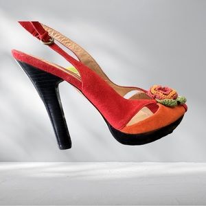 Laundry by Shelly Segel High Heel Suede Sandals with Crochet Flower size 8 new